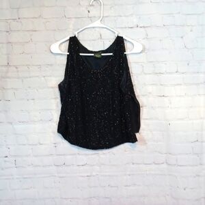 Vintage Y2K  100%Silk  Black  Beaded Top CanadaMade  sz 10‎